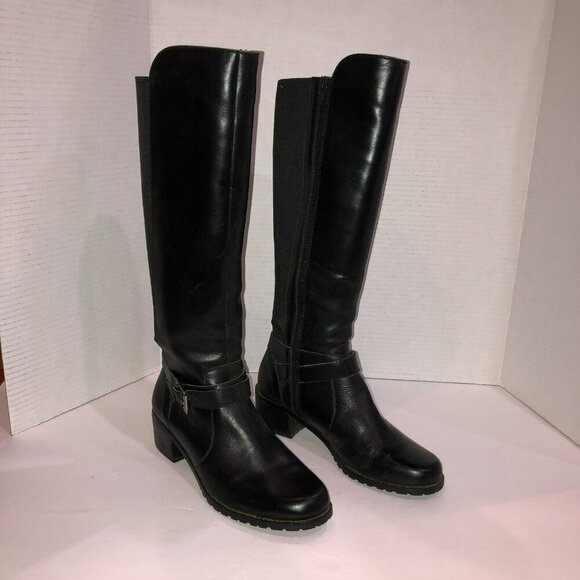 Anne Klein Akelin Flex Black Leather Pull-On Knee High Riding Boots Size 7 - Picture 2 of 13